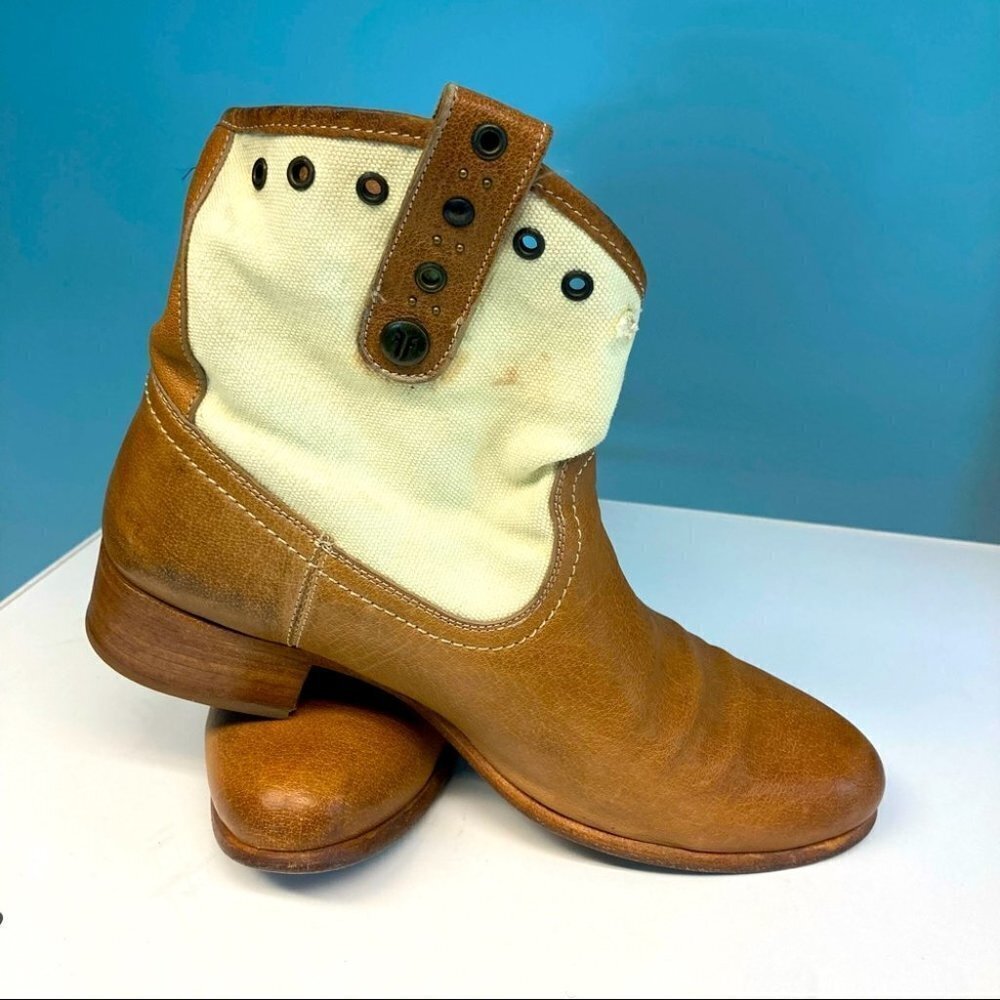 FRYE Sz 9B Amelia Canvas Leather Pull On Booties